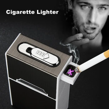 Dual Lanko USB Lengvesni, Vandeniui 20pcs Cigarečių Dėžutė Su Tabako Plazmos Lengvesni Cigarečių Atveju Elektroninių Dalykėlių Vyrams