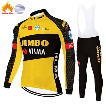 Komanda JUMBO VISMA dviračių džersis 2021 Žiemą Šilumos Vilnos ilgomis Rankovėmis ropa de ciclismo bycicle Tiktų Lauko 20D Dviratį kelnės