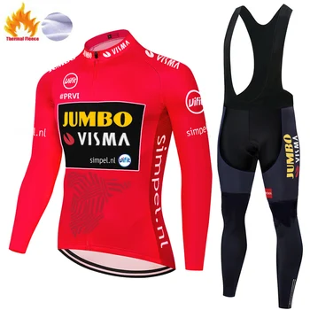Komanda JUMBO VISMA dviračių džersis 2021 Žiemą Šilumos Vilnos ilgomis Rankovėmis ropa de ciclismo bycicle Tiktų Lauko 20D Dviratį kelnės