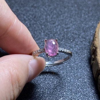 1Pc Natūralus Rožinis Turmalinas Žiedas kvarco kristalo reguliuojamas žiedas 925 Sidabro Mergina Dovana Perlas Žiedas Crystal healing akmens