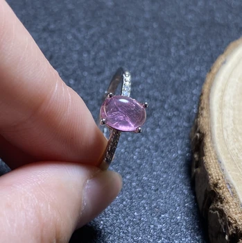 1Pc Natūralus Rožinis Turmalinas Žiedas kvarco kristalo reguliuojamas žiedas 925 Sidabro Mergina Dovana Perlas Žiedas Crystal healing akmens