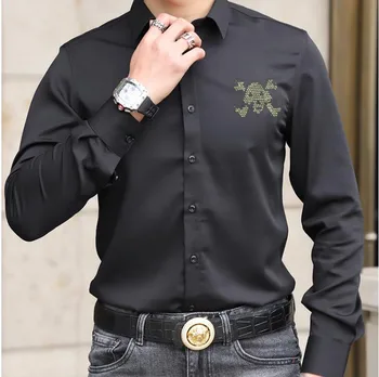 Karšto gręžimo Vyrų Marškinėliai ilgomis Rankovėmis Mados Atsitiktinis Marškinėliai juodi ir balti Marškiniai Vyrai