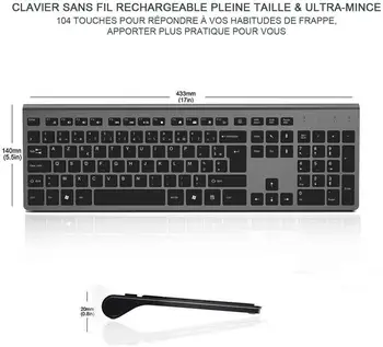 Prancūzija išdėstymas Belaidė Klaviatūra ir Pelė Combo - viso Dydžio Plonas Plonas su Skaitiniais AZERTYU Klaviatūra su įmontuota Baterija