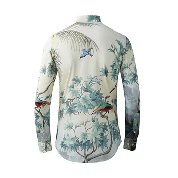 Vyriški marškiniai, medvilnė 2020 ilgomis rankovėmis spausdinti medis, paukštis garsi asmenybė gėlės korėjos marškinėliai aukštos kokybės dydis M-XXL, XXXL 4XL