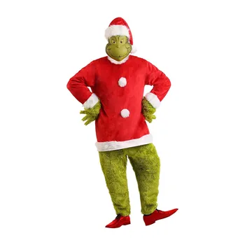 Kalėdų Cosplay Apranga Jumpsuit Kepurės Pirštinės Puloveris Suaugusiųjų Grinch Santa Kostiumų Vaidmenų Maskuotis Negabaritinių S-3XL