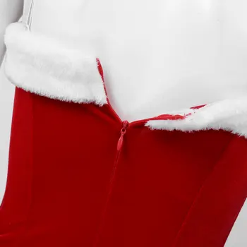 Karšto Seksualus Moteriški Kalėdų Aksomo Suknelė Balta Flanelė Apdaila Mini Suknelė su Santa Hat Kalėdų Fancy Dress Senelis Cosplay Kostiumas