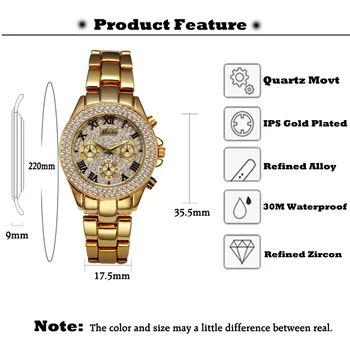 MISSFOX Moterų Laikrodžiai, Aukso Prabangos Prekės ženklo Moterims Klasikiniai Fack Chronograph Romos Numeris Bling Laikrodis Tendencija 2020 Ponios G