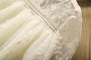 Merginos vasarą ilgomis rankovėmis Europos ir Amerikos suknelė Tuščiaviduriai nėriniai siuvinėjimo suknelės vaikams, vaikams ins princesė suknelė