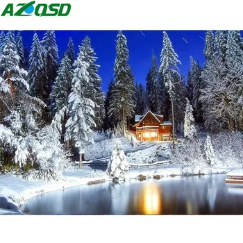 AZQSD Diamond Mozaikos Sniego Medis Diamond Siuvinėjimo Žiemos Senery 5D 