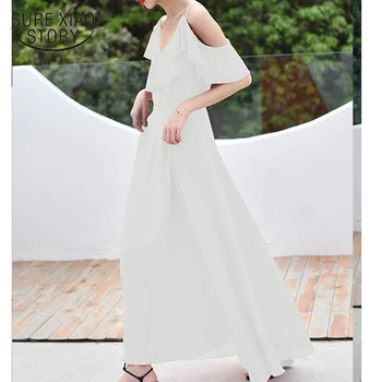 šifono žodį suknelė vientisa spalva seksualus backless paplūdimio suknelė vestidos verano 2019 Pajūrio atostogų ilga suknelė dirželis 3297 50