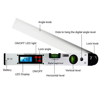 Skaitmeninis Goniometer Elektroninių Matlankis 225 laipsnių Kampu Finder 400mm Lygio Matavimo Daviklis Metrų Inclinometer Valdovas