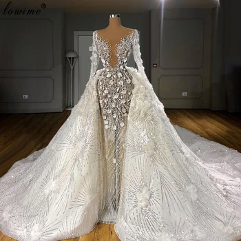Prabangus Dviejų Dalių Vestuvių Suknelės 2020 Ilgomis Rankovėmis Perlų Vestuvių Suknelės Gėlių Blizgančiais Nuotakų Suknelės, Vestidos De Novia