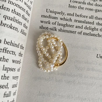 925 Sterlingas Sidabro, Paauksuotų Gamtos Perlas Gėlių Pumpurų Žiedas Ne-Mainstream Dizaino Mažas Perlas Grandinės Žiedas Nemokamas Pristatymas