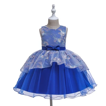 Baby Girl Siuvinėjimų Suknelės Gėlių Elegantiška Berankovė Tutu Lankas Princesė Dress Gimtadienis Vasarą Vaikams Drabužių vestido