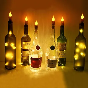 10VNT 2M 20 LED Žvakė Vyno Butelis Pasakų Styginių Šviesos Šventė Vestuvių Liepsna Kamštienos Lempos Šalies Baras Butelio Kamštis Vario Šviesos