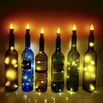 10VNT 2M 20 LED Žvakė Vyno Butelis Pasakų Styginių Šviesos Šventė Vestuvių Liepsna Kamštienos Lempos Šalies Baras Butelio Kamštis Vario Šviesos