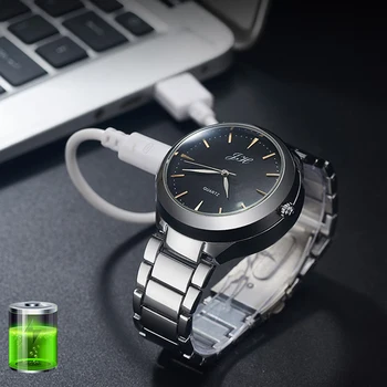 Vėjo Flameless Cigarečių Degiklio data, laikrodis Elektroninis vyriški Laisvalaikio Kvarciniai Laikrodžiai Įkraunamas USB Žiebtuvėlis Laikrodžiai