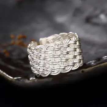 Nauja Sidabro Originalaus Dizaino Kanapių Virvė Perdėtas Didelis Atidarymo Reguliuojamas Moterų Žiedas