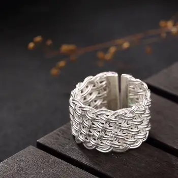 Nauja Sidabro Originalaus Dizaino Kanapių Virvė Perdėtas Didelis Atidarymo Reguliuojamas Moterų Žiedas