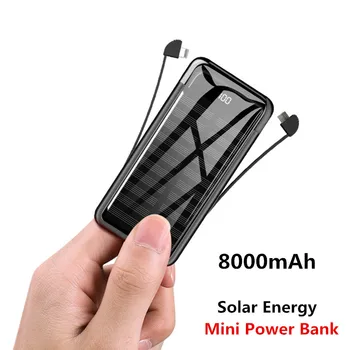 8000mAh Saulės Mini Galios Banko 2.4 Greitai Įkrauti Nešiojamų Veidrodis Powerbank Greito Įkrovimo Saulės Energijos Išorinio maitinimo Kabelis Dual