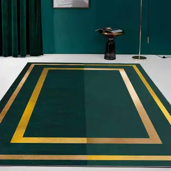 Modernūs, prabangūs geometrinis Aukso krašto kilimas Tamsiai žalia sudurti Miegamojo lovos kilimas, Virtuvė, gyvenamasis kambarys grindų kilimėlis užsakymą