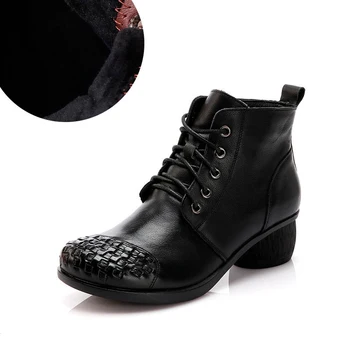 Xiuteng 2020 Rankų darbo, suapvalinti tne storas kulnas nėrinių atsitiktinis Žieminiai batai natūralios odos medvilniniai moteriški batai žiemai Šeimos dovana