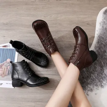 Xiuteng 2020 Rankų darbo, suapvalinti tne storas kulnas nėrinių atsitiktinis Žieminiai batai natūralios odos medvilniniai moteriški batai žiemai Šeimos dovana