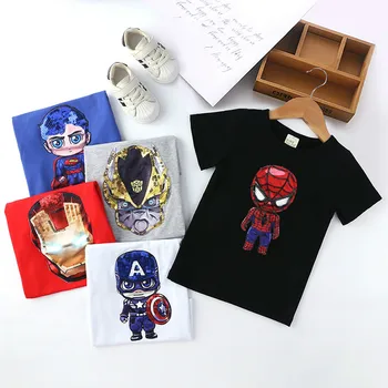 Vaikai Šviesos LED Trumpas Rankovės Medvilnės Spiderman Marškinėliai Berniukams Geležinis Žmogus įsižiebti Marškinėliai Vaikams Vasarą Kūdikių Mergaičių Viršūnes Tees