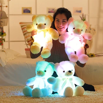 50cm Kūrybos Šviesą LED Meškiukas Iškamšos Pliušinis Žaislas Spalvinga Spindinčią Kalėdų Dovana Vaikams Pagalvė