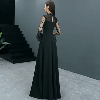 Tai YiiYa vakarinę Suknelę ilgomis Rankovėmis, O-kaklo Juodas Mados Oficialią Suknelės Elegantiškas Dot Modelio Šalis Suknelė Moterims E062