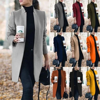 2020 vilnos paltai moterims rudens ir žiemos nuolatinis kaklo, ilgomis rankovėmis kišenėje plonos vilnos kailis atsitiktinis moterų darbo striukė