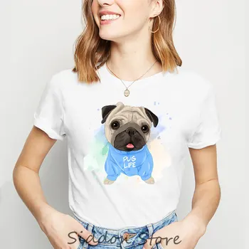 Mielas Pug Gyvenimo Akvarelė Spausdinti Moterų marškinėliai Estetinės Šuo Grafinis t marškinėliai Moterims 2020 Metų Vasaros Gyvūnų Viršūnes Tees Camisetas Mujer