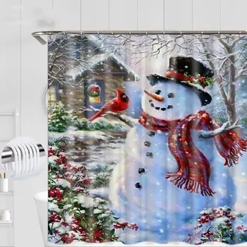 Kalėdų Medžio Sniego spausdintą Modelio 180x180cm Dušo Užuolaidos Pjedestalo Kilimas Dangčio Tualeto Dangčio Mat Ne slydimo Vonios Kilimėlis Rinkinį Vonios kambarys