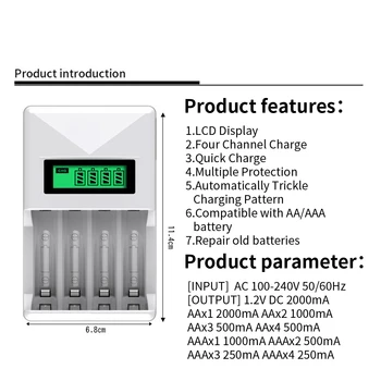 PUJIMAX LCD-004 LCD Ekranas Su 4 Slots Smart Pažangi Baterijų Įkroviklis AA/AAA NiCd NiMh Įkraunamos Baterijos