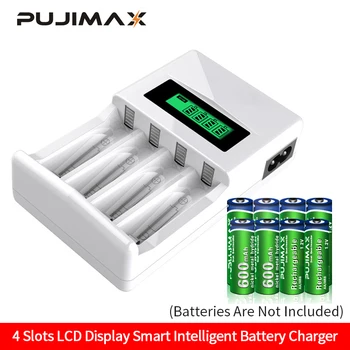 PUJIMAX LCD-004 LCD Ekranas Su 4 Slots Smart Pažangi Baterijų Įkroviklis AA/AAA NiCd NiMh Įkraunamos Baterijos