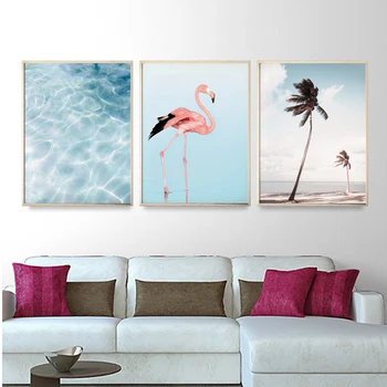 Galerija Sienos Atogrąžų Sienos Meno Flamingo Drobės Tapybos Palmių Spaudinių Vandenyno Plakatas Ananasų Plakatai ir Spausdina Paplūdimys Dekoro
