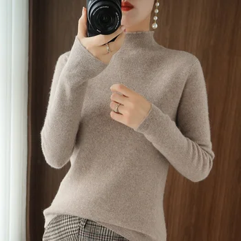 Pusė Golfo Kašmyro megztinis moterų žiemos kašmyro megztiniai (džemperiai moterų ilgomis rankovėmis storio laisvas megztinis