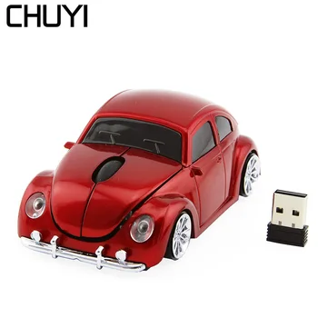CHUYI Belaidis 2.4 G, Automobilių Mouse USB Optical 1600DPI, Ergonomiškas Mini VW Vabalas Automobilių Žaidimų Mause PC Notebook Laptop Dovana Pelių