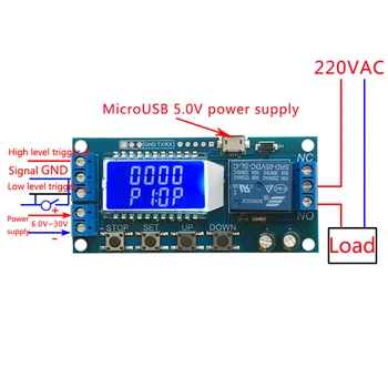 6-30 V Micro USB Skaitmeninis LCD Ekranas Laiko Vėlinimo Relė Modulis Kontrolės Laikmačio Jungiklis Sukelti Ciklo Modulis