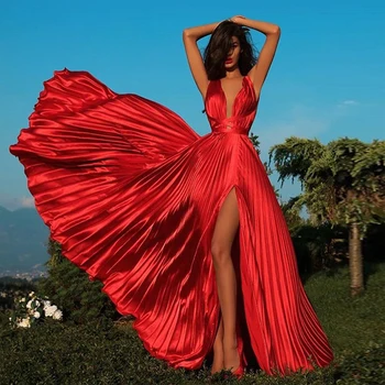 Verngo Puoštas Pusėje Ritininės Ilgos Suknelės Vakare V-kaklo Suknelė Raudona Oficialų Suknelė Pasirinktinis Dydis Abendkleider 2020 m.