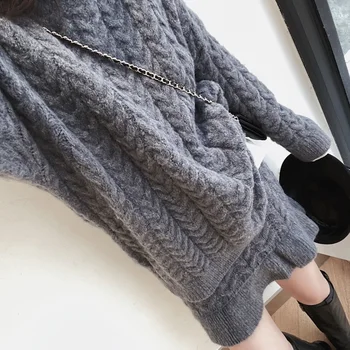 SHIJIA 2020 m. Rudenį mezgimo megztinis 2 gabalas rinkiniai moteris, O-kaklo Pasukti tirštėti šiltas mezgimo džemperiai rinkiniai moterų žiemą