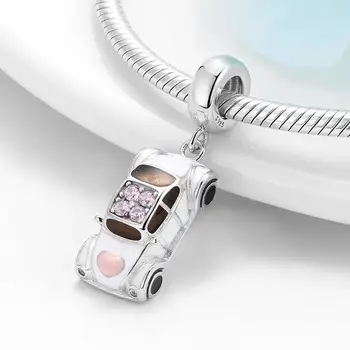925 Sterling Silver Pink cirkonis lady automobilių Pakabukas Rutuliuko fine Jewelry making tinka Originalios Europos Pakabukai 