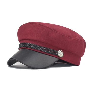 Naujas Nėrinių medvilnės dangtelis Aštuoniakampis skrybėlę moterų Atsitiktinis streetwear virvę butas bžūp Elegantiškas rudenį, žiemą šilta beretė skrybėlę Mergina Vyno Raudona Juoda
