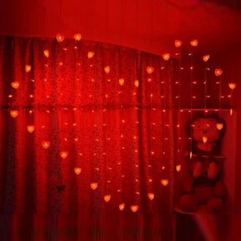 220V LED pasakų string Širdies Formos Užuolaidų Šviesos diodų (LED) Styginių Šviesos Valentino Diena, Vestuvių Langą Girliandą Apdailos Šviesos Lempos