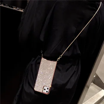 Crossbody dirželis grandinės electraplating krištolo ir deimantų blizgučiai pilnas draudimas mobilusis telefonas case cover 