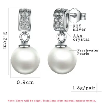 Ponios Elegantiška Baltos Spalvos Auskarai 925 Sterling Silver Crystal Cirkonis Korėjos Lašas Auskarai