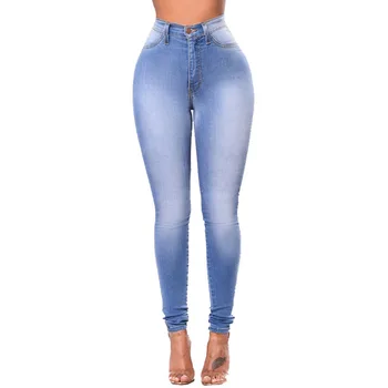 Moterų aukšto juosmens atsitiktinis džinsus pavasario plauti arba balinti nelaimę ponios džinsai vientisos spalvos ruožas liesas džinsinio audinio kelnės pieštuku kelnės