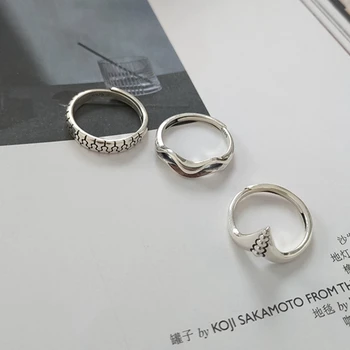 Silvology 925 Sterling Silver Wave Granulių Žiedus, Šviesą Ar Senas Tekstūros Japonija Korėja Dizaino Punk Žiedai Moterims Hiphop Papuošalai