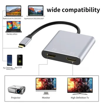 4 In 1 4K USB C USB 3.1 C Tipo Dual HDMI USB 3.0 PD Hub Konverteris Adapteris, skirtas Macbook Nešiojamas TV Mobiliojo Telefono Ekrano