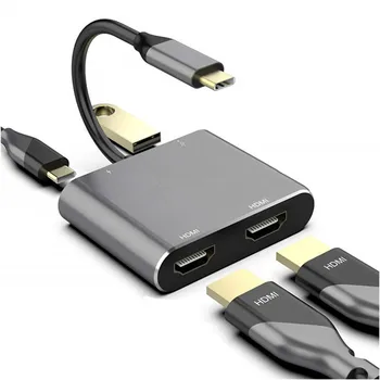 4 In 1 4K USB C USB 3.1 C Tipo Dual HDMI USB 3.0 PD Hub Konverteris Adapteris, skirtas Macbook Nešiojamas TV Mobiliojo Telefono Ekrano